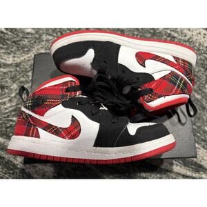 Nike Air Jordan 1 Mid PS ’Bad Santa’ Plaid Flannel Toddler Size 9c
